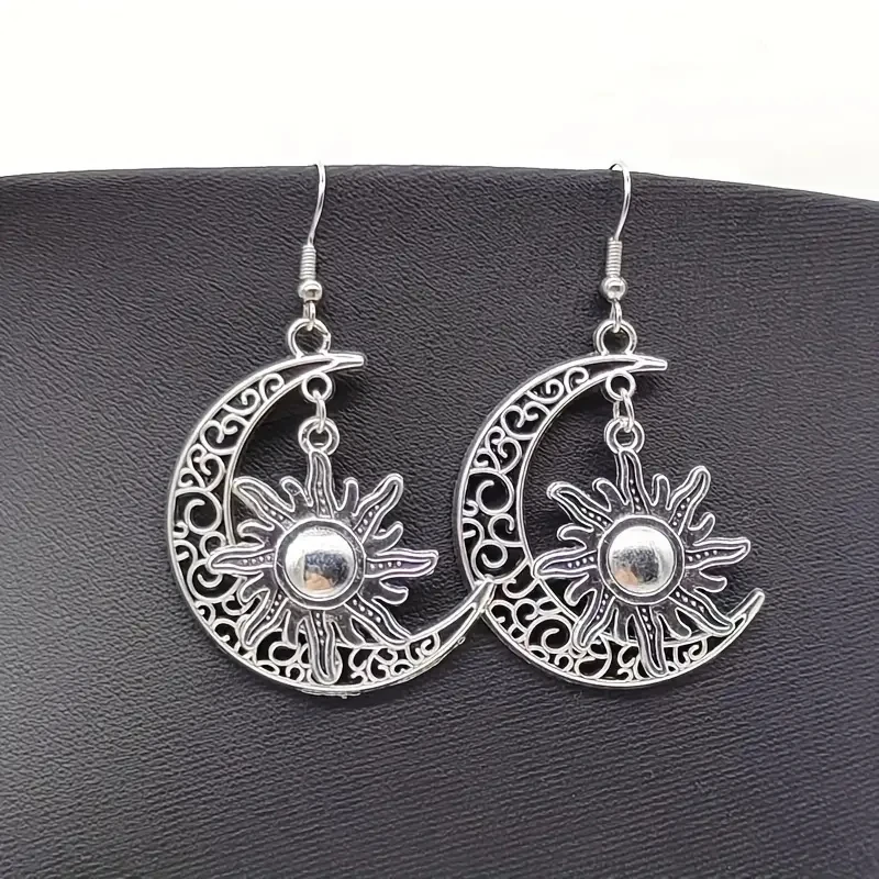 Vintage Sun & Moon Earrings Jewelry for Women Girl Alloy Charms Pendant Bohemian Accessories