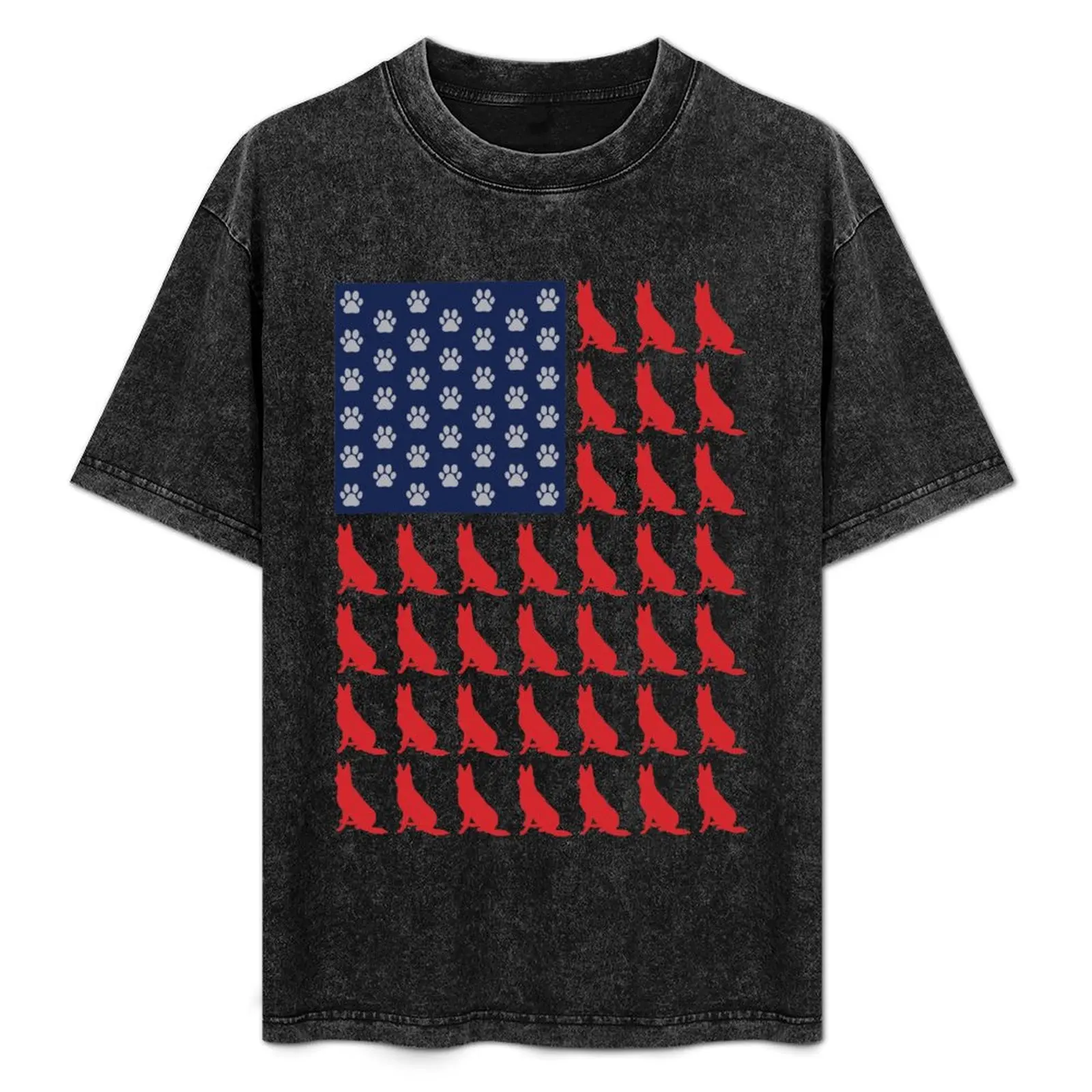 

German Shepherd Paws American Flag Patriot T-Shirt Durable Work Wear T-Shirt