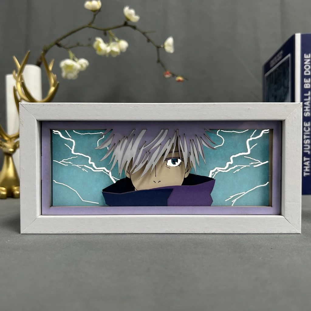 Anime Light Box Jujutsu Kaisen Satoru Gojo Eye Face Room Decor Lightbox Manga 3d Papercut Lamp For Children's Bedroom Boy's Gift