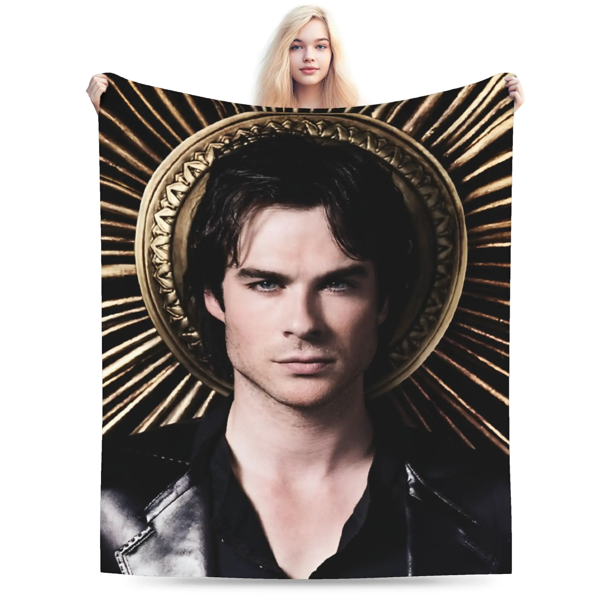 Damon Salvatore Blankets Flannel Decoration The Vampire Diaries Portable Soft Throw Blankets for Bedroom Plush Thin Quilt