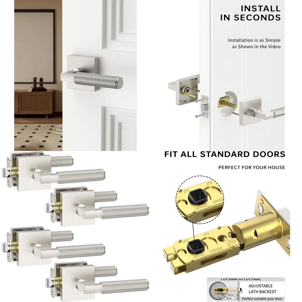 

Комплект из 4 дверных ручек с кнопками из матового никелированного сатинового сплава, подходят для внутренних дверей, спален и ванных комнат, прочные ручки для межкомнатных дверей