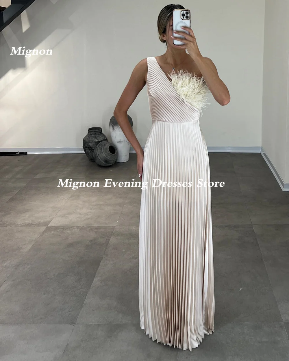 Mignon-Vestido feminino de baile com um ombro, babado, até o chão, formal, elegante, vestido de festa, penas, 2023