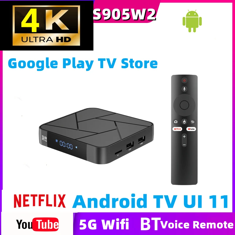 4K Smart TV box, Android 11, s905w2, 4GB, 32GB, AV1, 5G, WiFi, media player, Google Assistant, Google Assistant