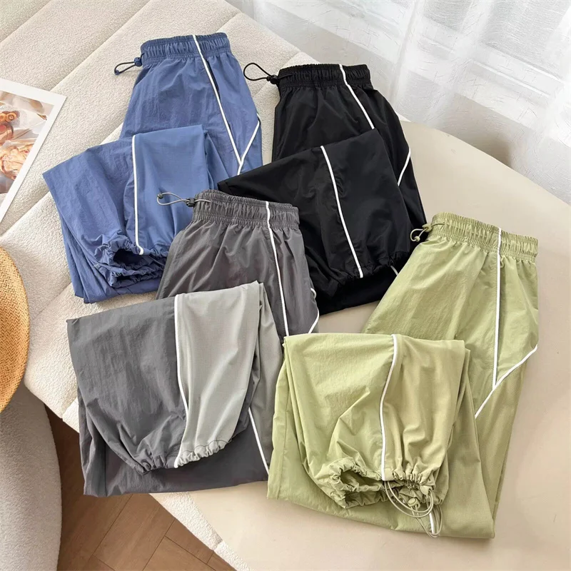 Sunproof Trousers Women's Summer Cargo Pants Windproof Straight Pants Outdoor Sports Quick-drying Wild Wide-leg Pants Slacks