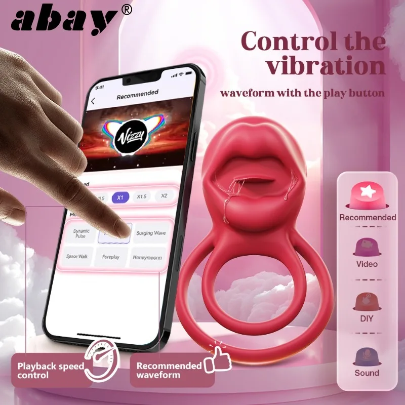 2 in 1 Remote Control Rose Ring Vibrator Lidah Menggoda Stimulasi Klitoris Cincin Penis Penunda Ejakulasi Mainan Seks