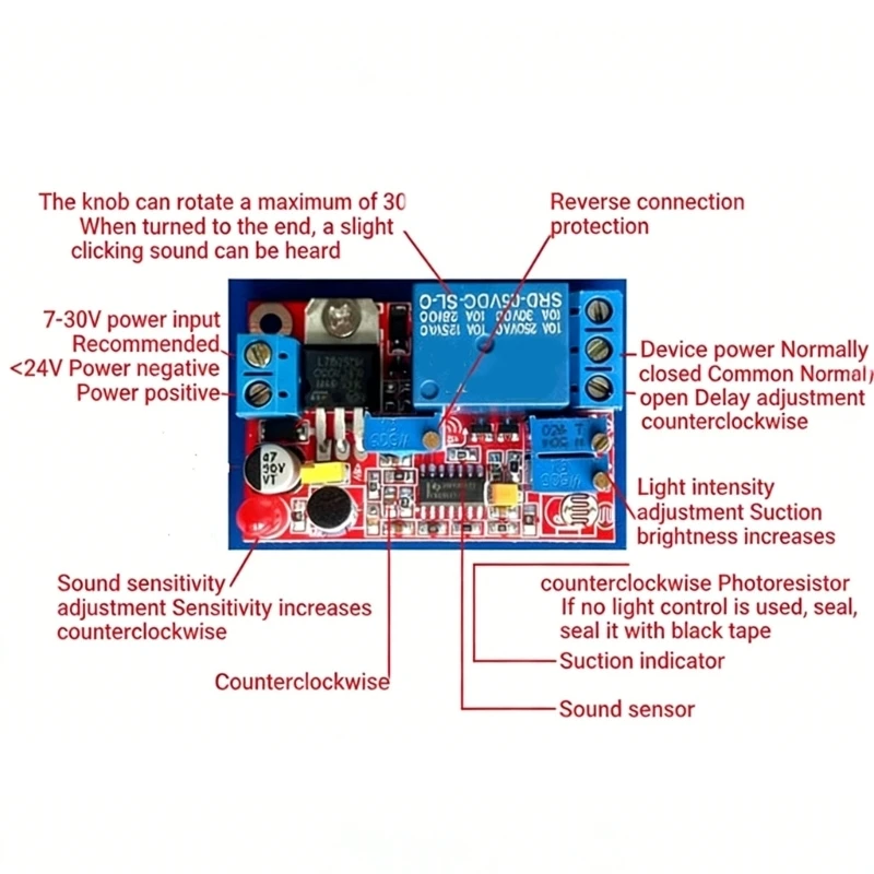96GD Adjustable Time Delay Relays Switching Module With Voice Light Control For Automated Systems Supporting 7-30V Voltages