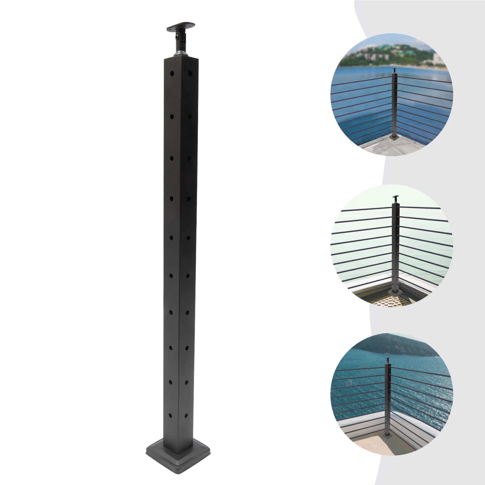 Imagem -03 - L-shaped Railing Post Cabo Railing Square Corner Post Acabamento Preto Pré-perfurados Posts Top Mount Aço Inoxidável