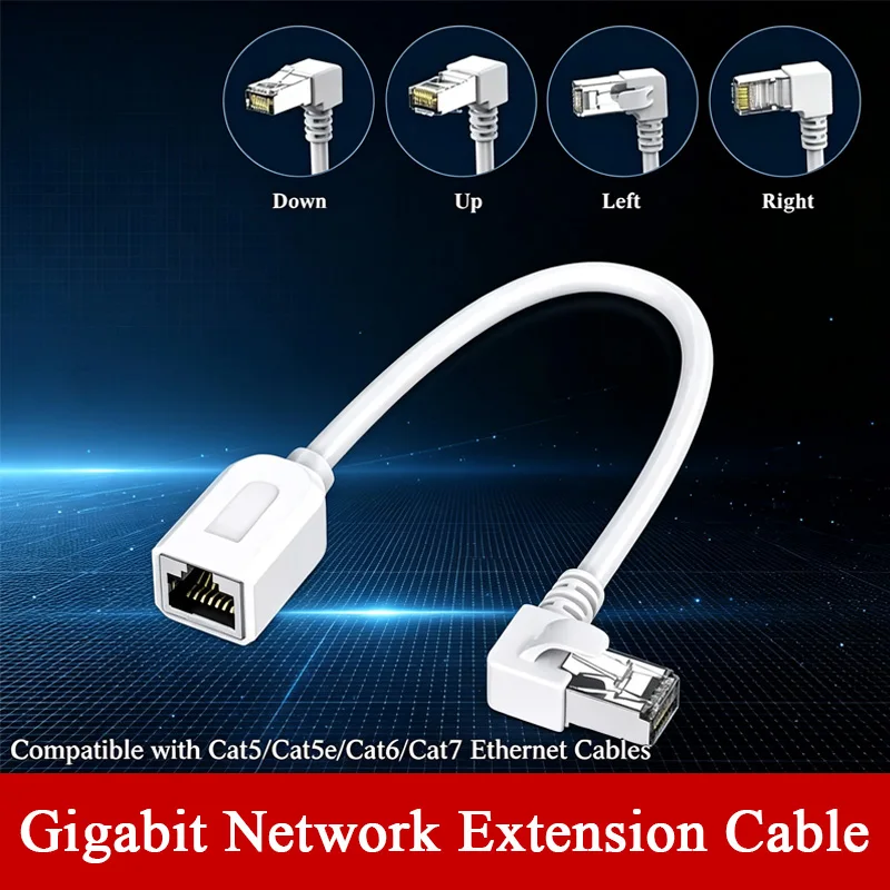 CAT6 RJ45 High Speed Broadband Ethernet Extension Cable 90 Degree Right Angle Cat 6 Male Female Shielded Network Line Adapter