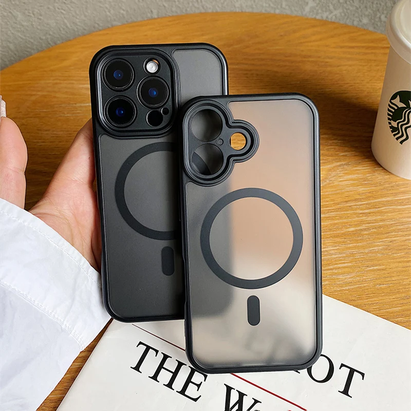 

Магнитный полупрозрачный матовый чехол для телефона MagSafe для iPhone 16, 16 pro max, 15 Pro, 14, 13, новые модели, жесткий чехол для ПК с беспроводной зарядкой