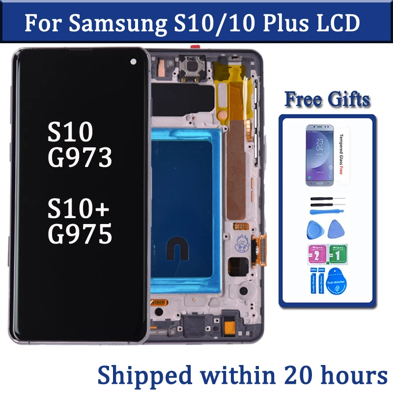 Screen for Samsung S10 Plus S10+ G975 G975F Lcd Display Digital Touch Screen  with Frame for Samsung S10 G973 Assembly