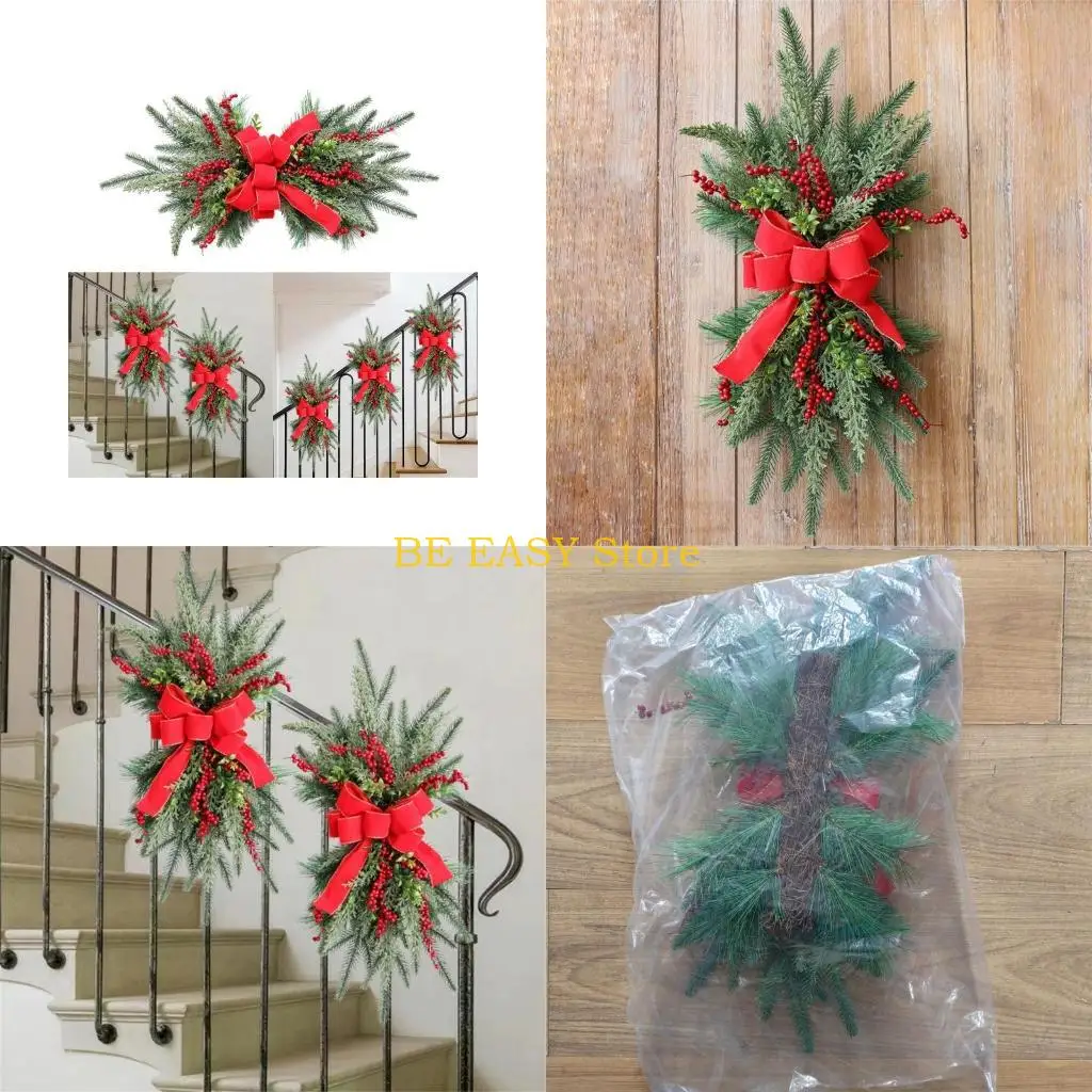 

E28f Рождественская лестница Swag Artificial Winter Leath Pinecones