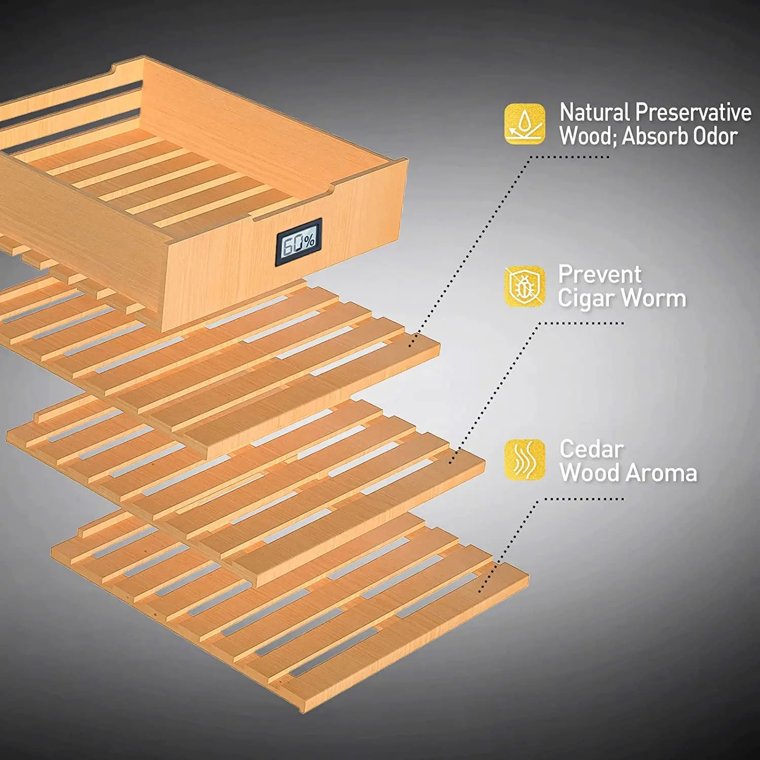خزانة سيجار بسعة 48 لتر مع وظيفة التبريد، خزانة تبريد إلكترونية لـ 300 سيجار، مصنوعة من خشب الأرز الإسباني، قابلة للتخصيص