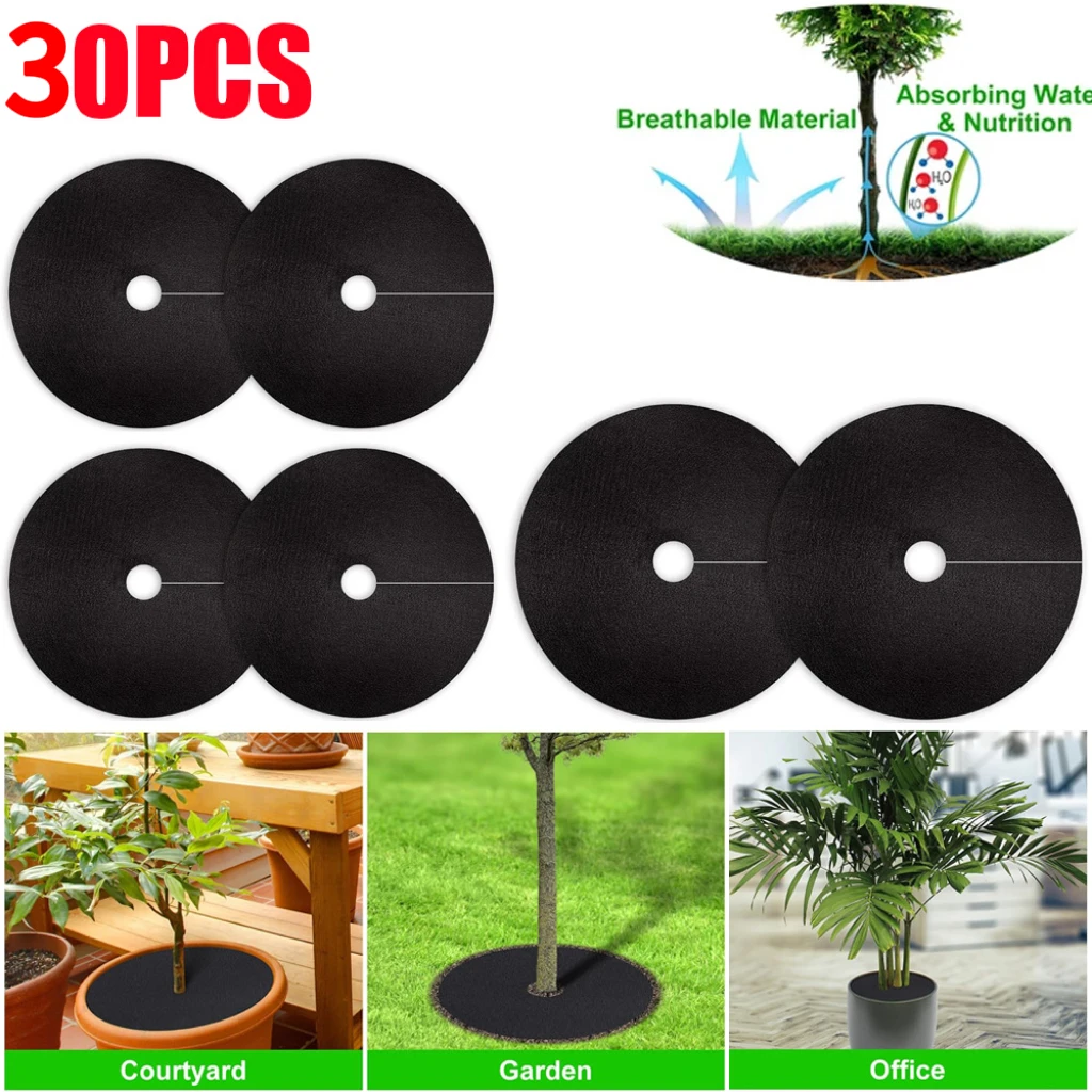 

5/30PCS Non-Woven Reusable Tree Weed Control Barrier Protector Mat Eco-Friendly Root Protector Felt Cushion Gardening Fabric