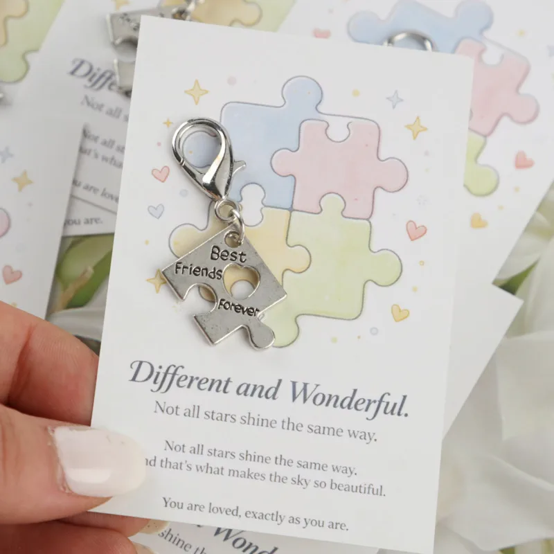 10pcs 2dInteresting Anti-Depression Puzzle Series Keychain Set Comes with puzzle incentive cards A good luck gift for family and