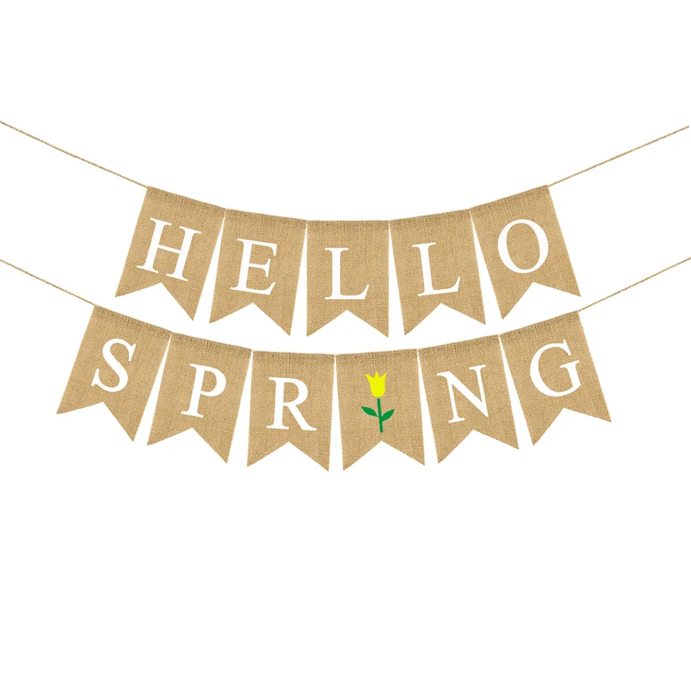 

Hello Spring Letters Bunting Banner Decorative Colorful Linen Burlap Swallowtail Flag Party Wedding Home Garden Decoration Event