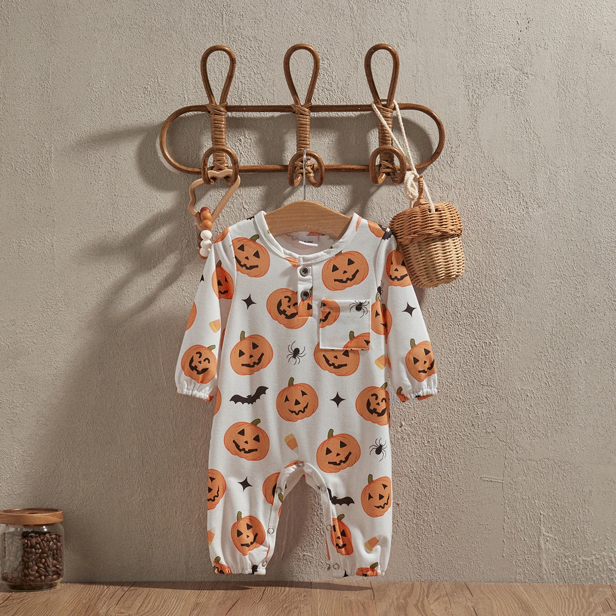 EWODOS Baby Girls Halloween Romper Pumpkin Print Long Sleeve Jumpsuits for Newborn Infant Toddler Fashion Baby Autumn Clothes