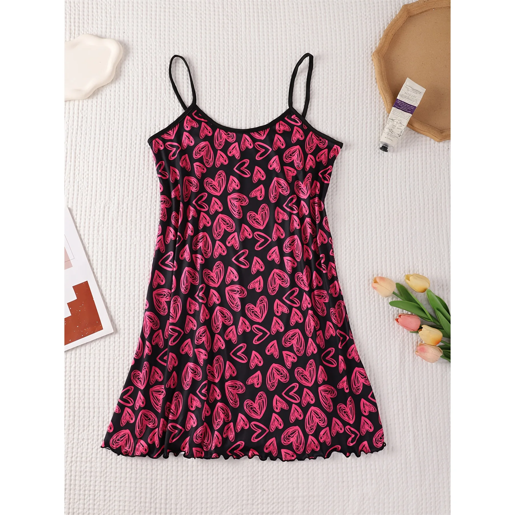 Women Sweet and Cute Butterfly Print Straps Pajama Sleepwear Loungewear Soft Cotton Homewear Summer Nightwear