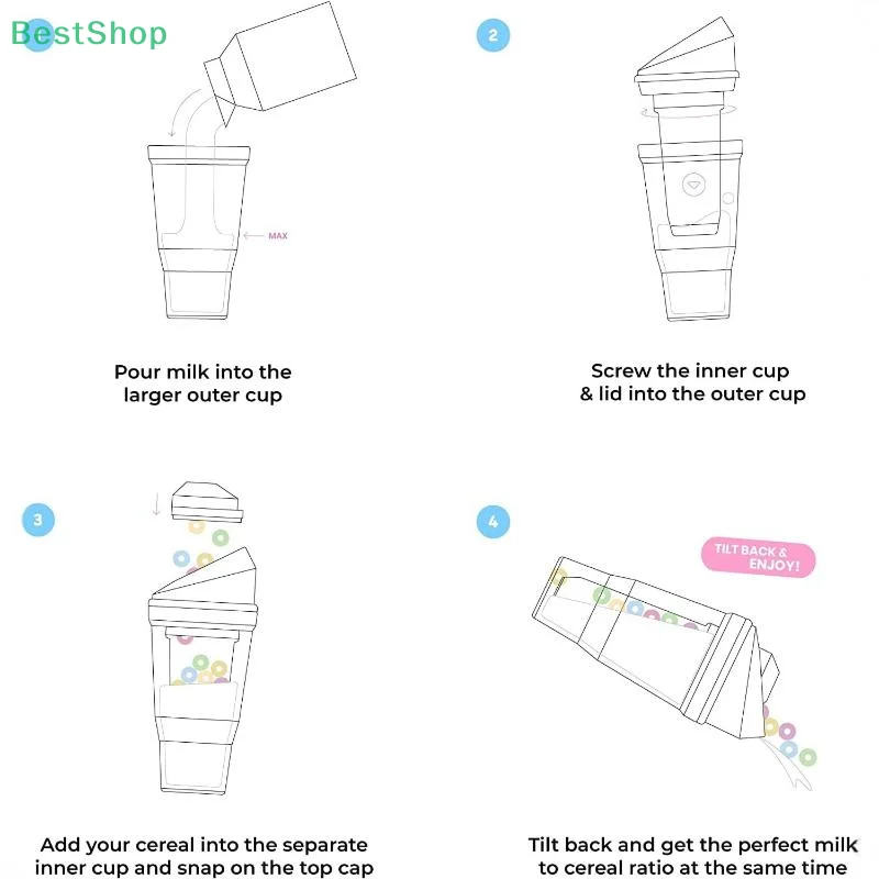 ♥ كوب إفطار محمول بطبقة مزدوجة، فاصل الحليب والحبوب، مانع للتسرب، ساخن وبارد، مناسب لعمال المكاتب والطلاب