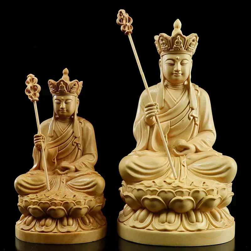 Feng Shui Boxwood Carving Ksitigarbha Bodhisattva Home Living Room Buddha Crafts Ornaments