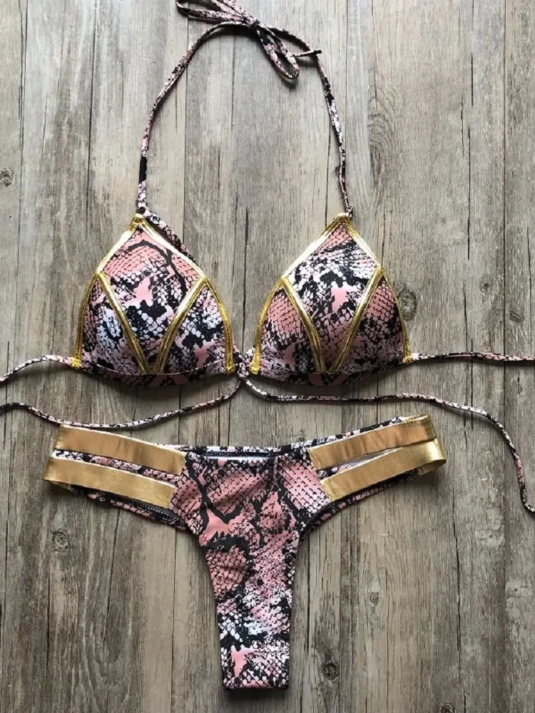 2019 Gold Stamping Women Bikini Set Sexy Padded Women Swimsuit Push Up Bikini Swimwear Summer Beachwear Brazil Bathing Suit