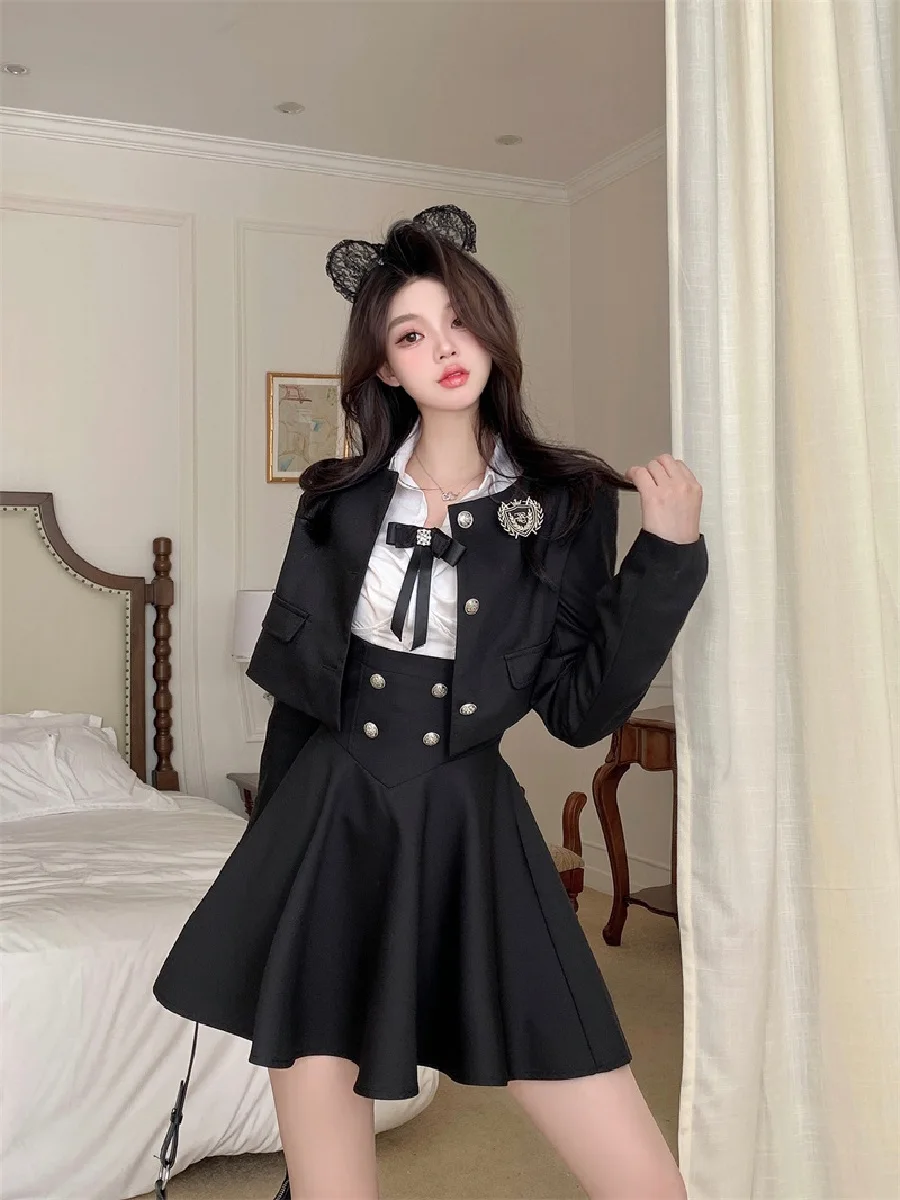 plus Size Sweet Spicy School Style Small Suit Shirt Dress Women Spring Summer Hot Girl Jk Uniform Three Piece Set High Waist ...
