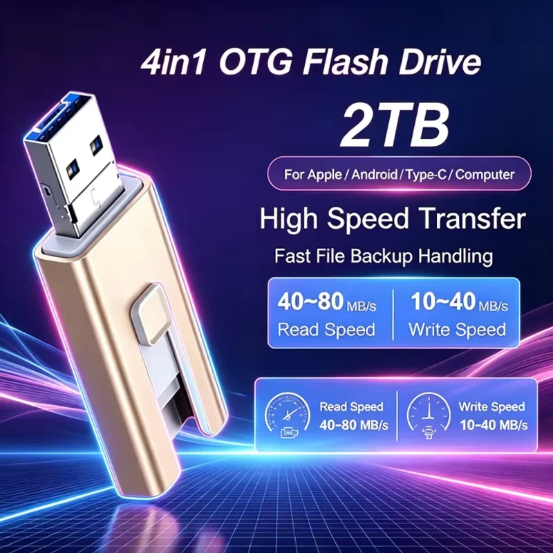 Original 4-In-1 512GB 256GB for iPhone USB 3.0 Flash Drive 2TB 1TB Android TYPE-C PenDrive Mobile Micro USB Memory Stick Drive