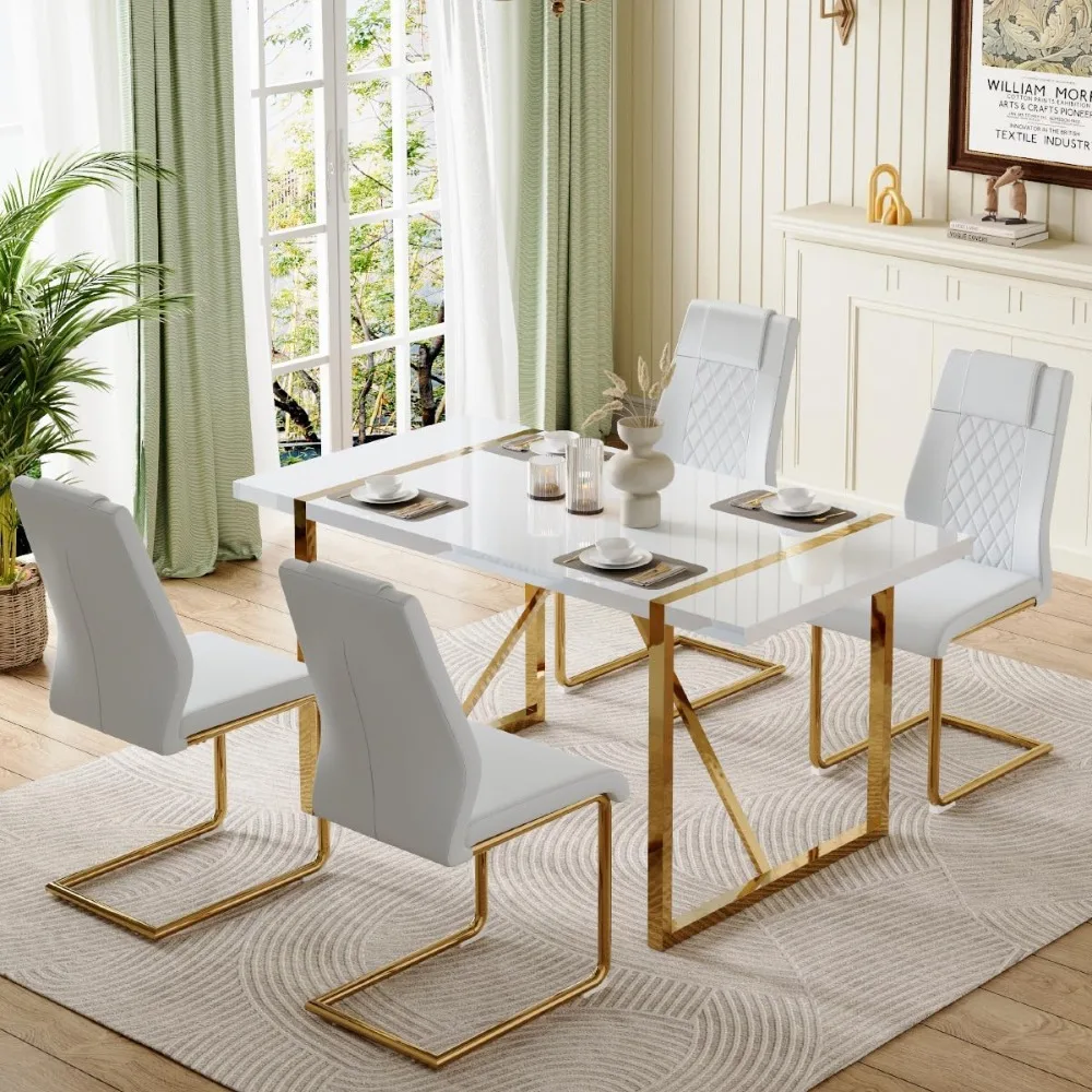 5 Piece Dining Table Set for Dining Room, with Metal Frame&Padded Seat, Kitchen Table and Chairs Set