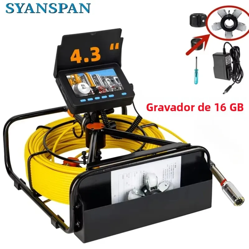 Câmera de inspeção de tubulação de esgoto dvr 16gb gravação de vídeo, endoscópio industrial de drenagem syanspan à prova d'água 8500mah bateria 20/30/50m