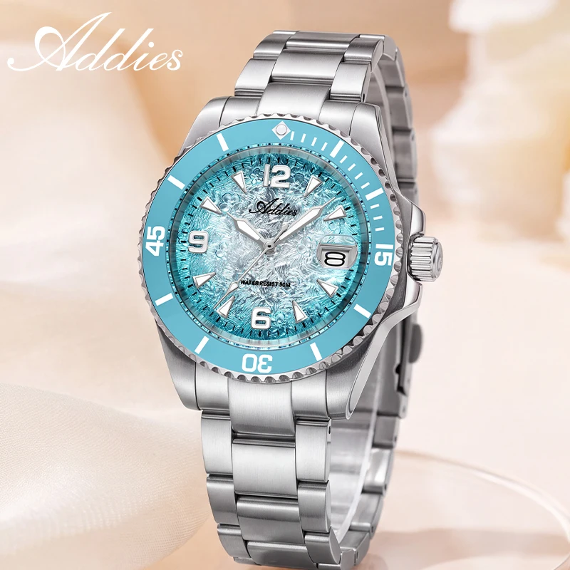 ADDIES Business Watch for Lady 36MM Ceramic Bezel Wristwatch Date Display Stainless Steel 5Bar Waterproof Super Luminous Watch