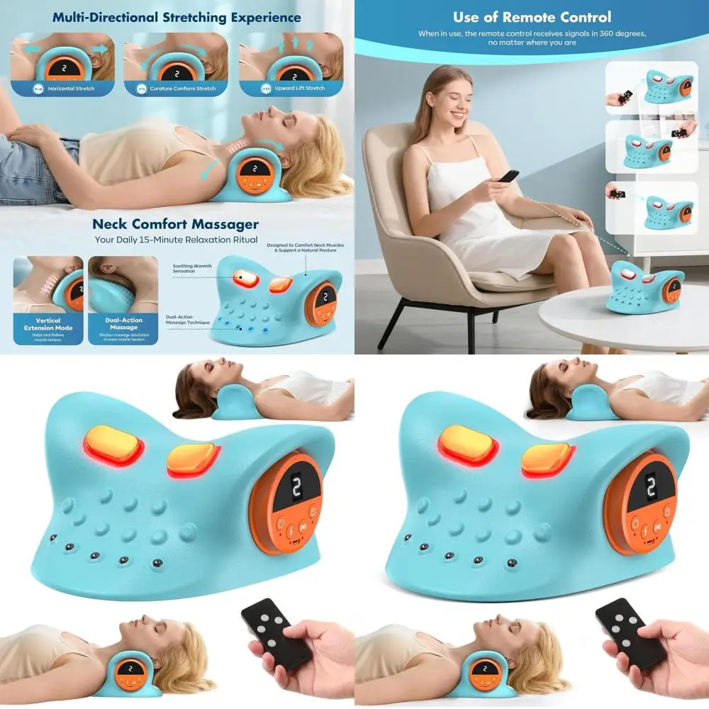 

360 ° Массажная подушка для шеи с дистанционным управлением и разнонаправленной растяжкой, 3 нагрева и 3 режимами вибрации для комфорта дома, офиса