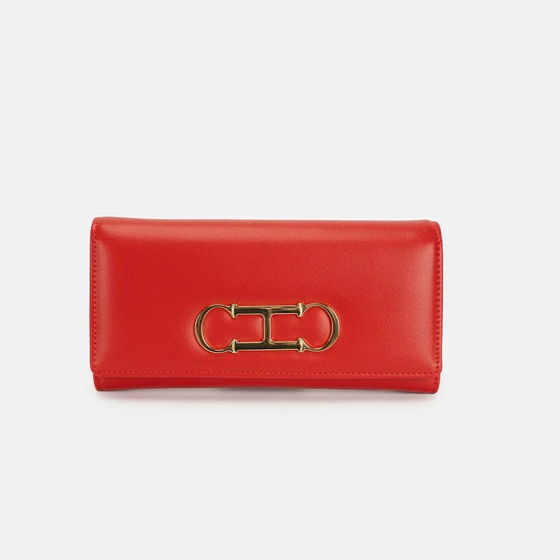 CH Womens Long Wallet Premium Leather Gold Metal Logo Large Capacity Multi Card Slots Daily Commuter Ladies Clutch Purse