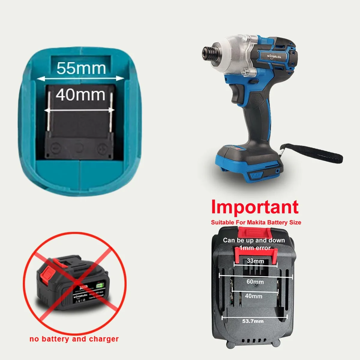 WOYOFADA 18V cacciavite elettrico a batteria velocità avvitatore a percussione senza spazzole trapano ricaricabile luce a LED per batteria Makita