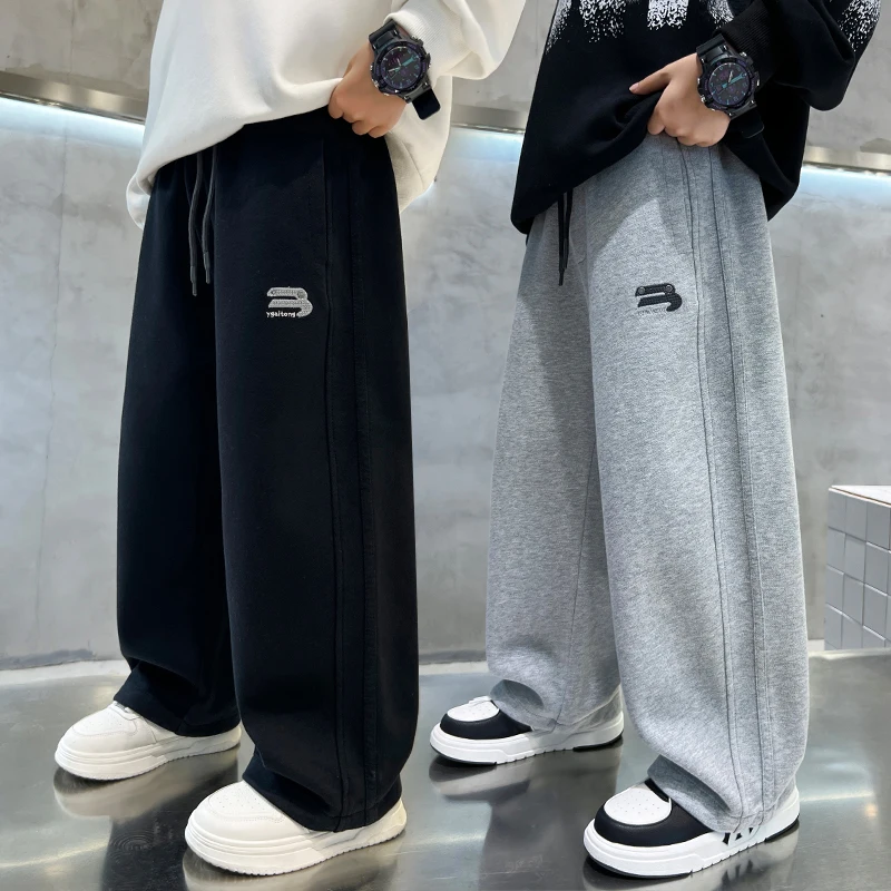 

Весна и осень 2025 года, повседневные спортивные брюки для детей 7-15 лет, хлопковые брюки с буквенным принтом, модная атмосфера