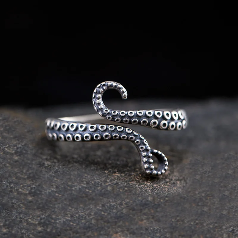 New Style Vintage Octopus Design Thai Silver Female Party Rings Promotion Jewelry For Women Never Fade Cheap Gifts