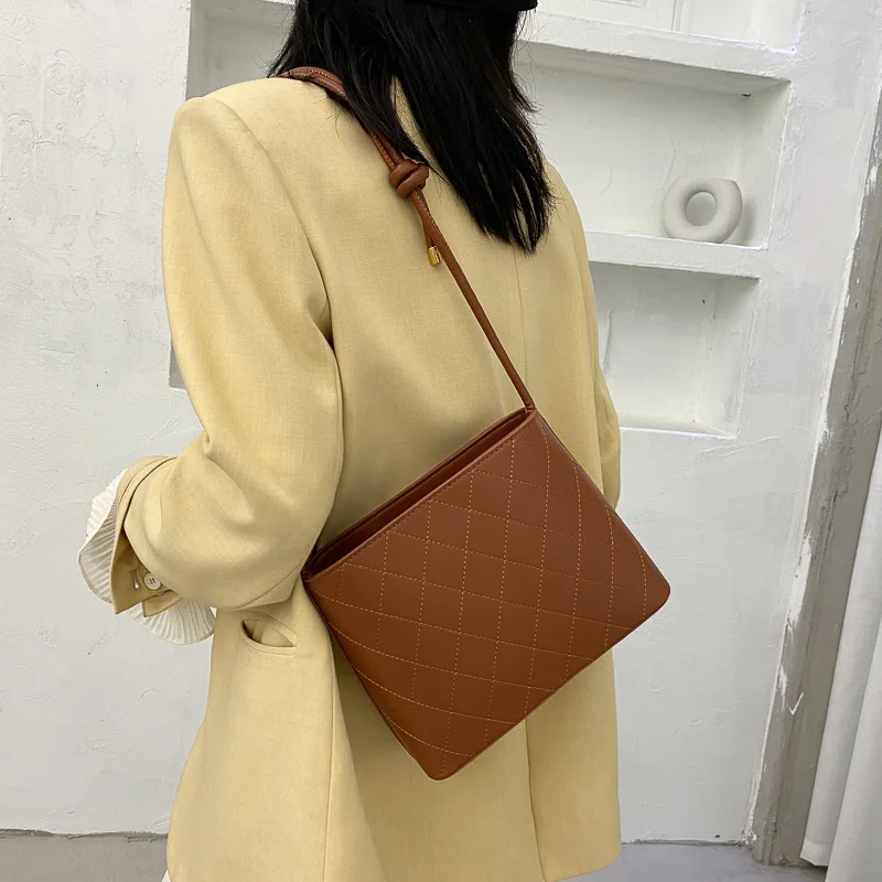 Quilted Design Square Shoulder Bags for Women Classic Stitching Ladies Crossbody Bag Work Solid Color Female Phone Handbag Purse