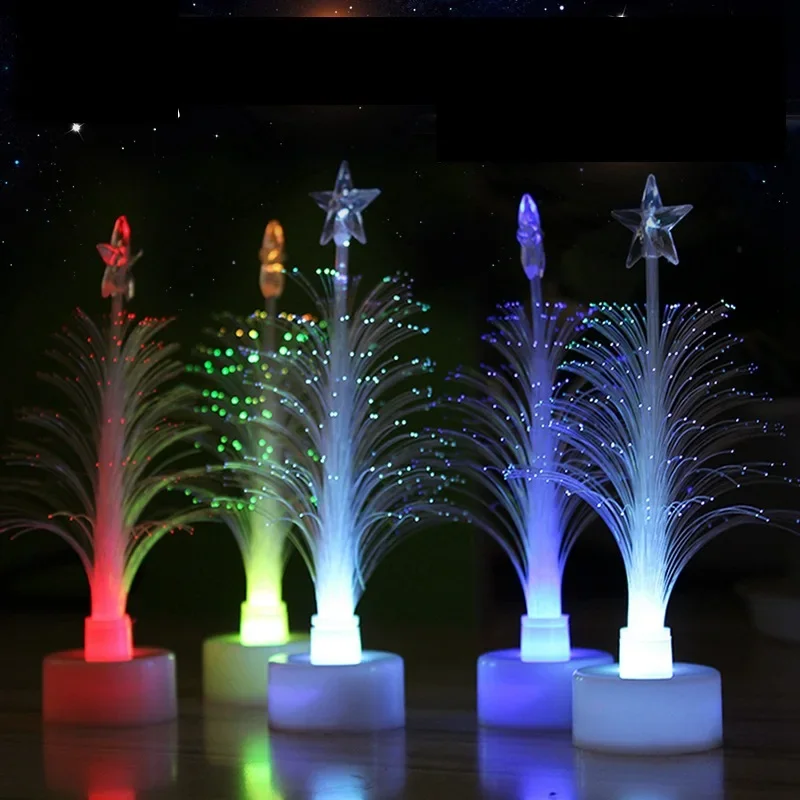 15pcs Changing Desk Glowing Fiber Optic LED Tree Light with Top Star New Year Party Holiday