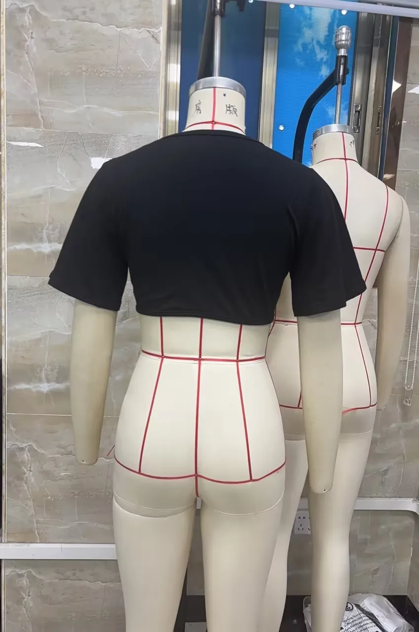 Women T-shirt, Short Sleeve V Neck Button Closure Solid Summer Crop Top