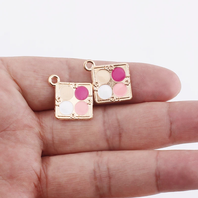 10pcs Square Makeup Charms Cosmetic Metal Enamel Charms for Earrings Bracelets Bags Jewelry Making Supplies Diy Handmade Crafts