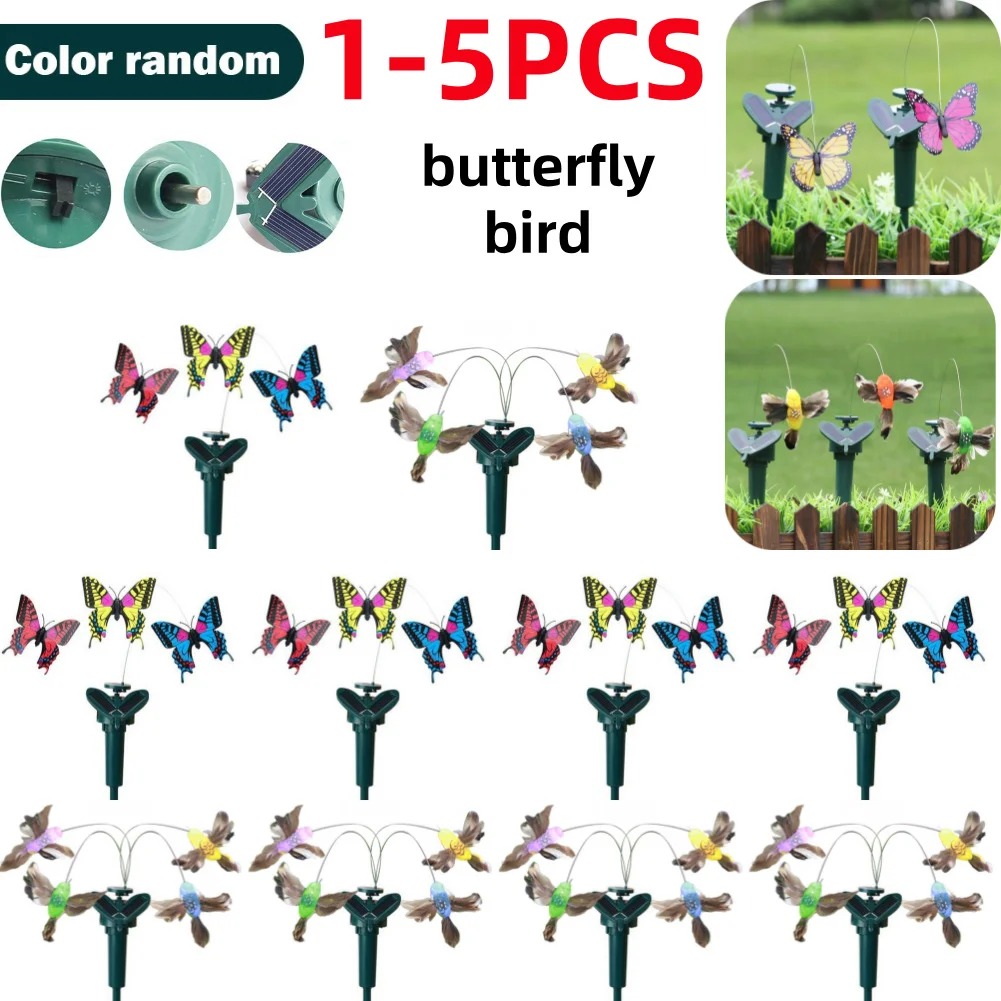 

1-5Pcs Solar Powered Humming Bird Dancing Fluttering Butterflies Outdoor Creative Craft Atmosphere Farmland Courtyard Decoration