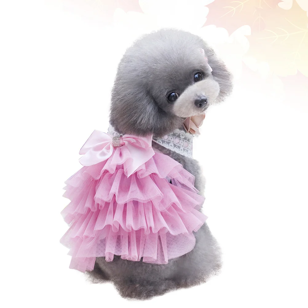 

Pet Dog Tutu Dress Multilayer Lace Bowknot Design Cozy Charming Clothing Ideal for Jogging Walking and Photo Shoot