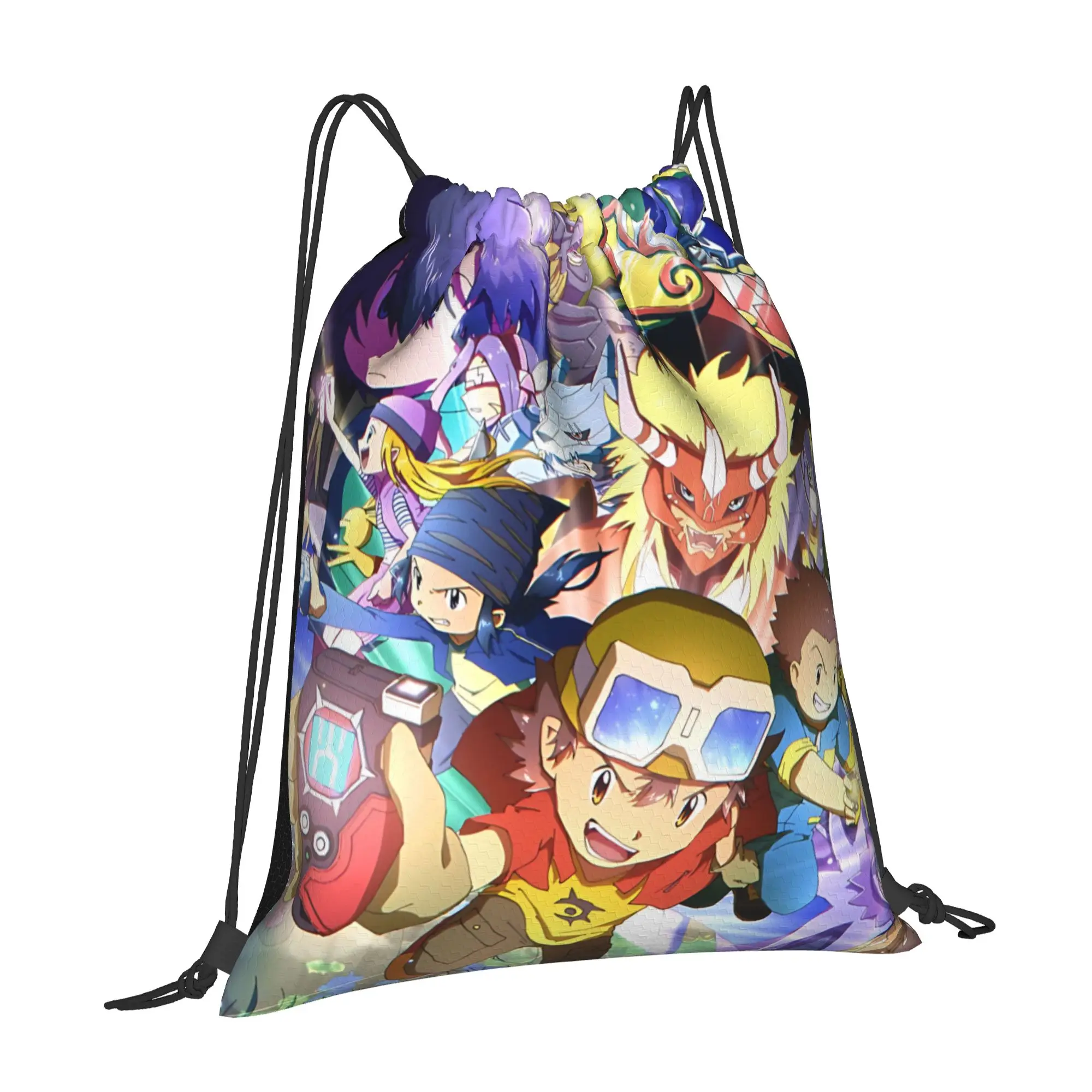 For travel Pouch Digital Monster  Kawaii Drawstring Bags Sports Shoe Clothes Storage Multi-function Teen Portable Rucksack