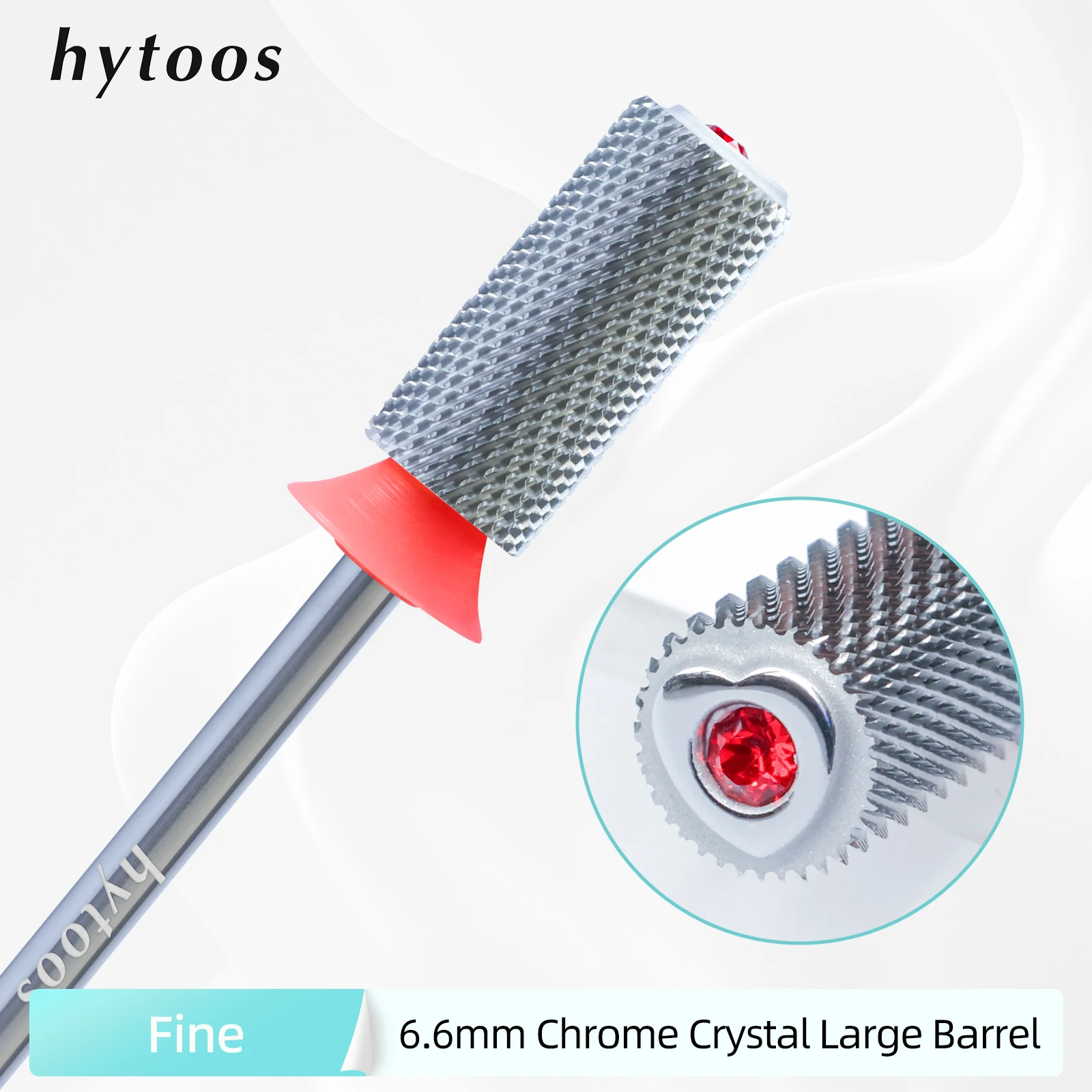 HYTOOS Fine Tungsten Carbide Acrylic Nail Drill Bits Chrome 6.6mm Crystal Top Barrel Nail Bit 2 Way Manicure efile Remove Gel