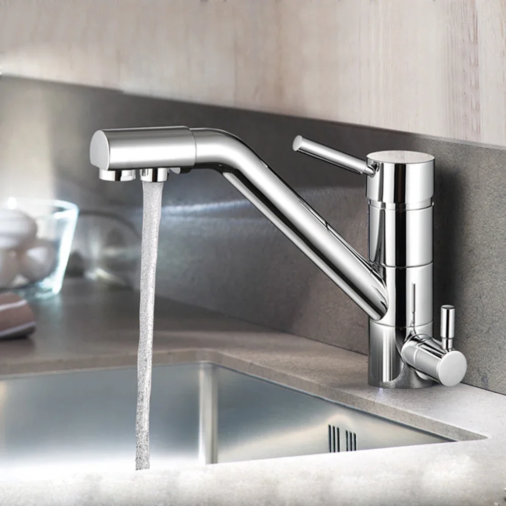 Robinet de filtre à eau de cuisine 3 en 1, système à trois voies, grue d'eau, robinet d'évier rotatif à trois voies, filtre à eau à levier unique