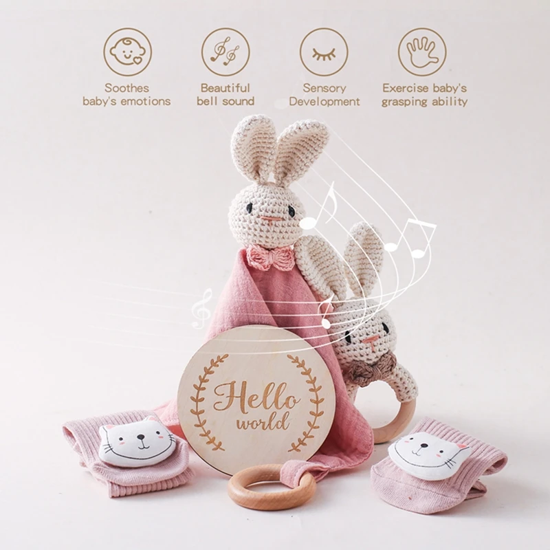 Baby Rattle Toys Newborn Animal Appease Towel Keepsakes Memories Milestone Cards Baby Birth Monthly Bath Accessories Photography