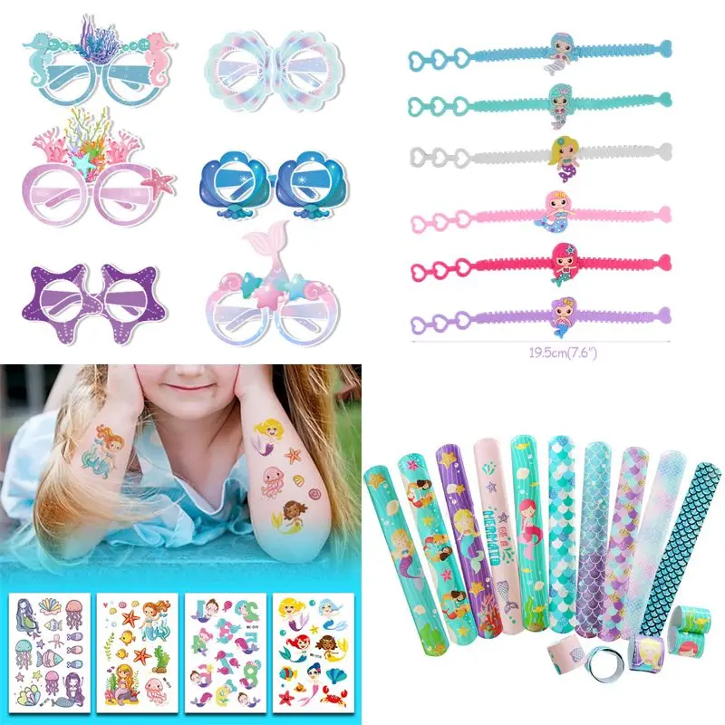 

Little Mermaid Party Favors Clap Circle Toys Bracelet Tattoo Stickers Paper Glasses Mermaid Theme girl Birthday party Decoration