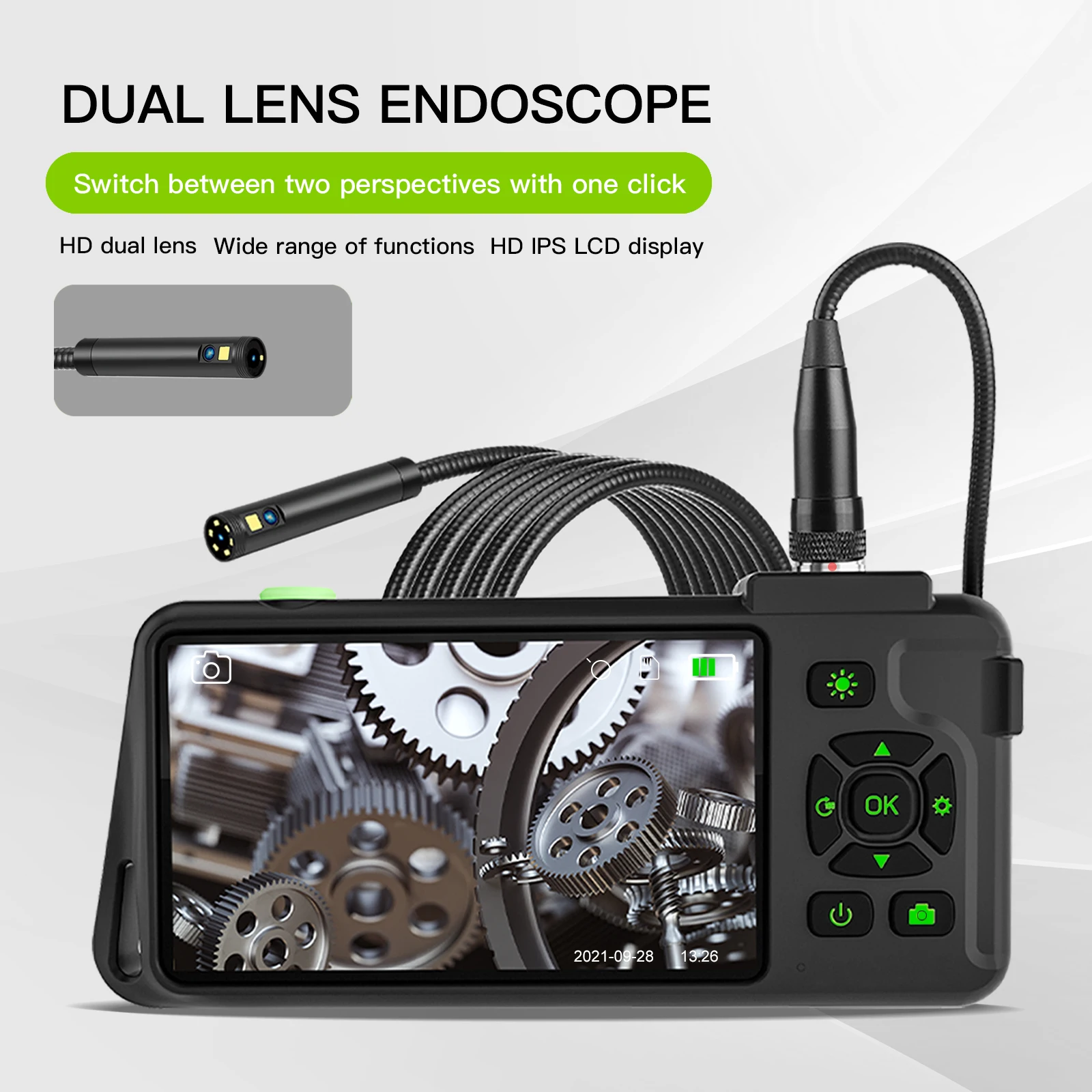 7.9mm 4.5Inch 2MP 1080P Dual Lens Endoscope Side-View&Front View  CMOS Borescope Inspection Digital Microscope Camera Otoscope