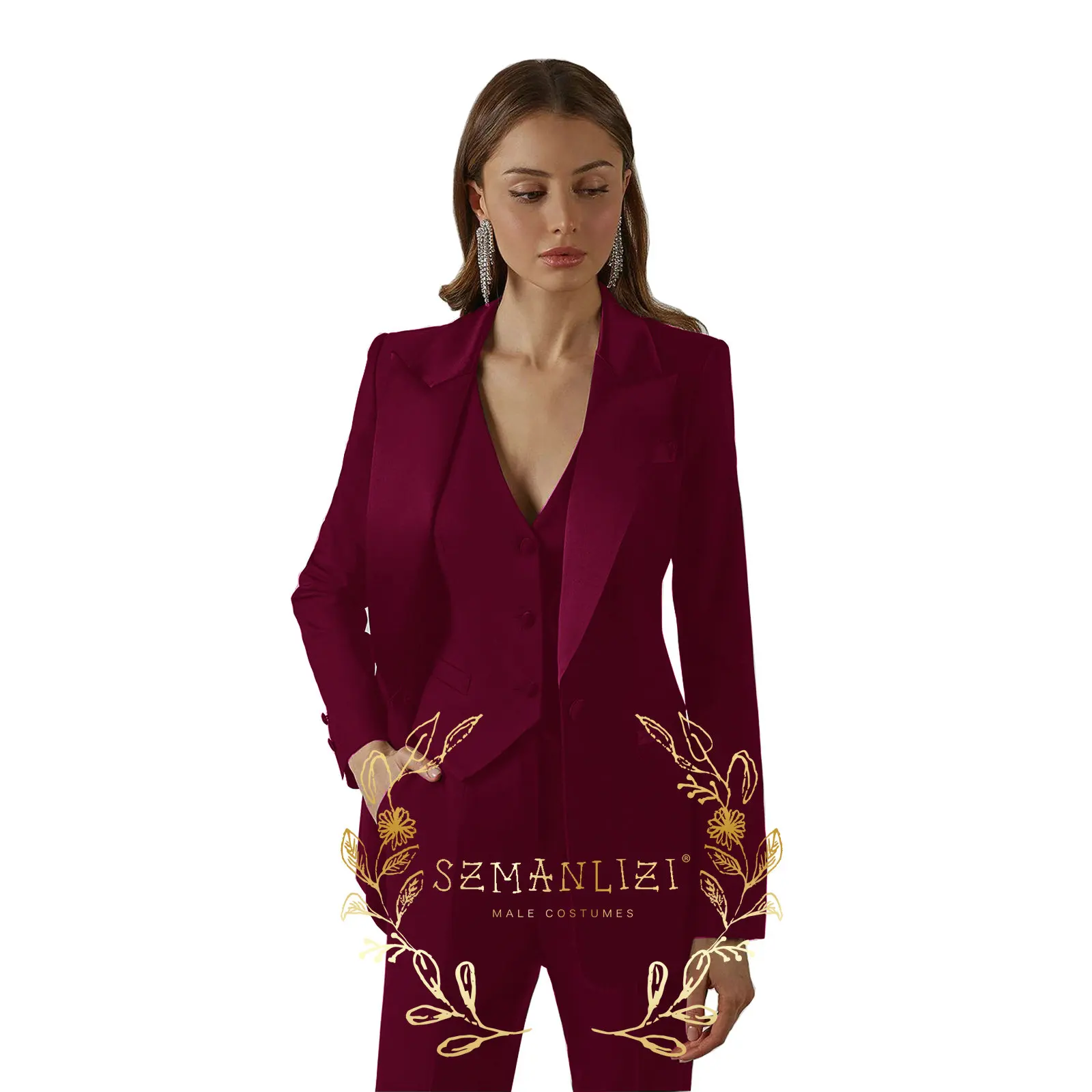 Women White Elegant Suit Long Sleeve Blazer Vest Pants 3 Piece Formal Outfits For Wedding Party Female Pants Suits Sets 2024