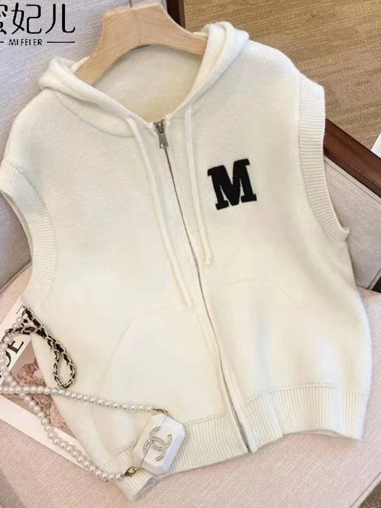 

Simple Embroidery Solid Hooded Sweater Vest Sleeveless Jacket Harajuku Men Women Hip Hop Outerwear Hip Hop Casual Winter Tops