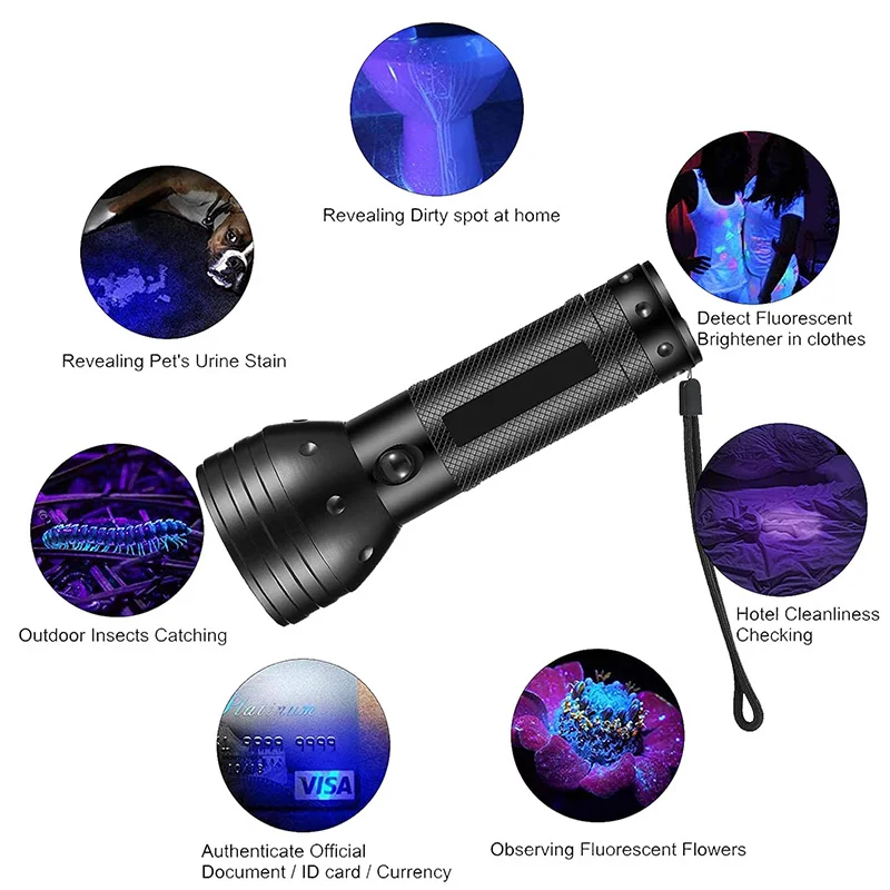 Imagem -03 - Led uv Lanterna 395nm Ultravioleta Tocha Blacklight Detector para Urina do Cão Cama Fluorescente Erros Escorpião Portátil Luzes uv 51