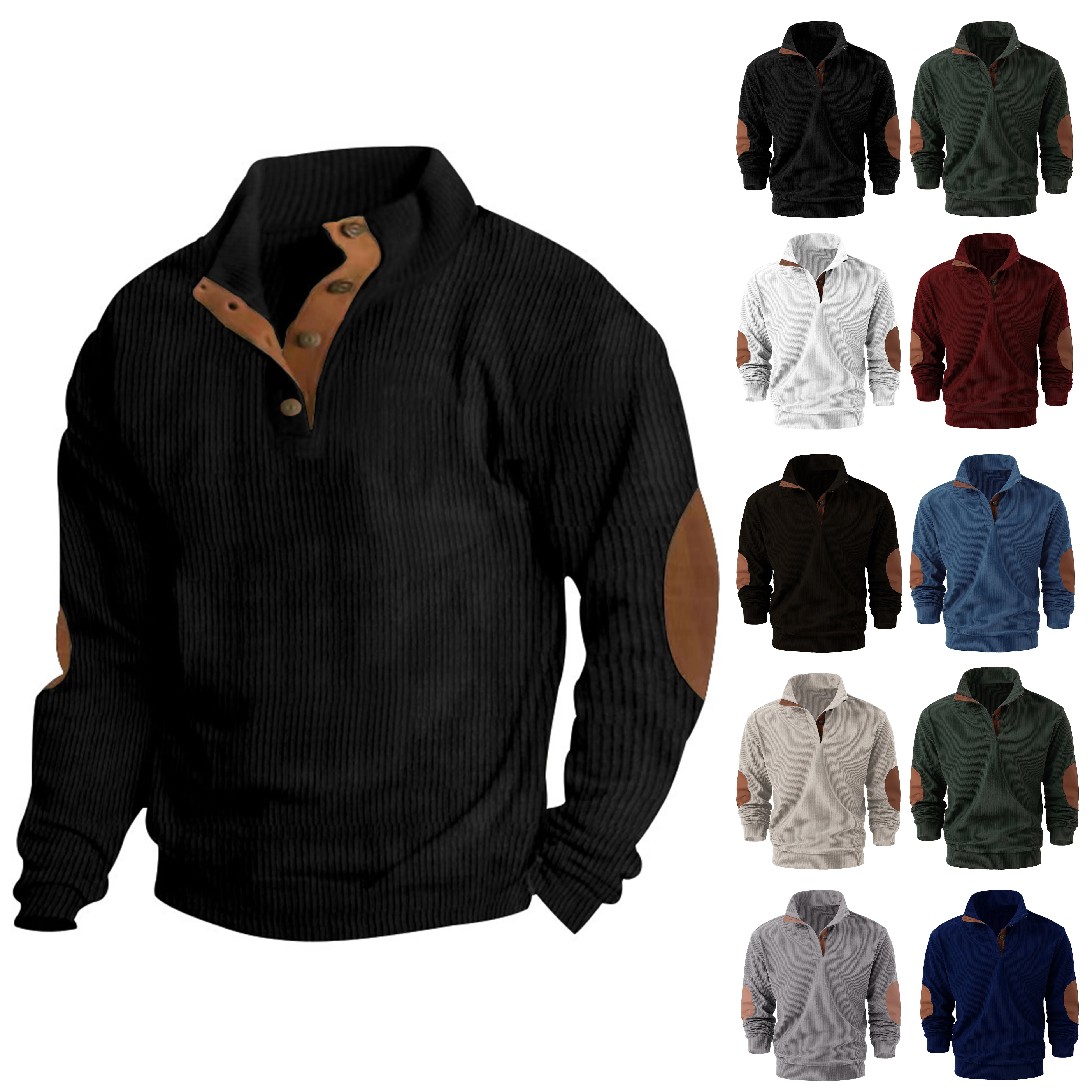 Spring and autumn solid color sports long-sleeved tops for men, fashionable and casual stand-up collar outdoor men\'s pullover